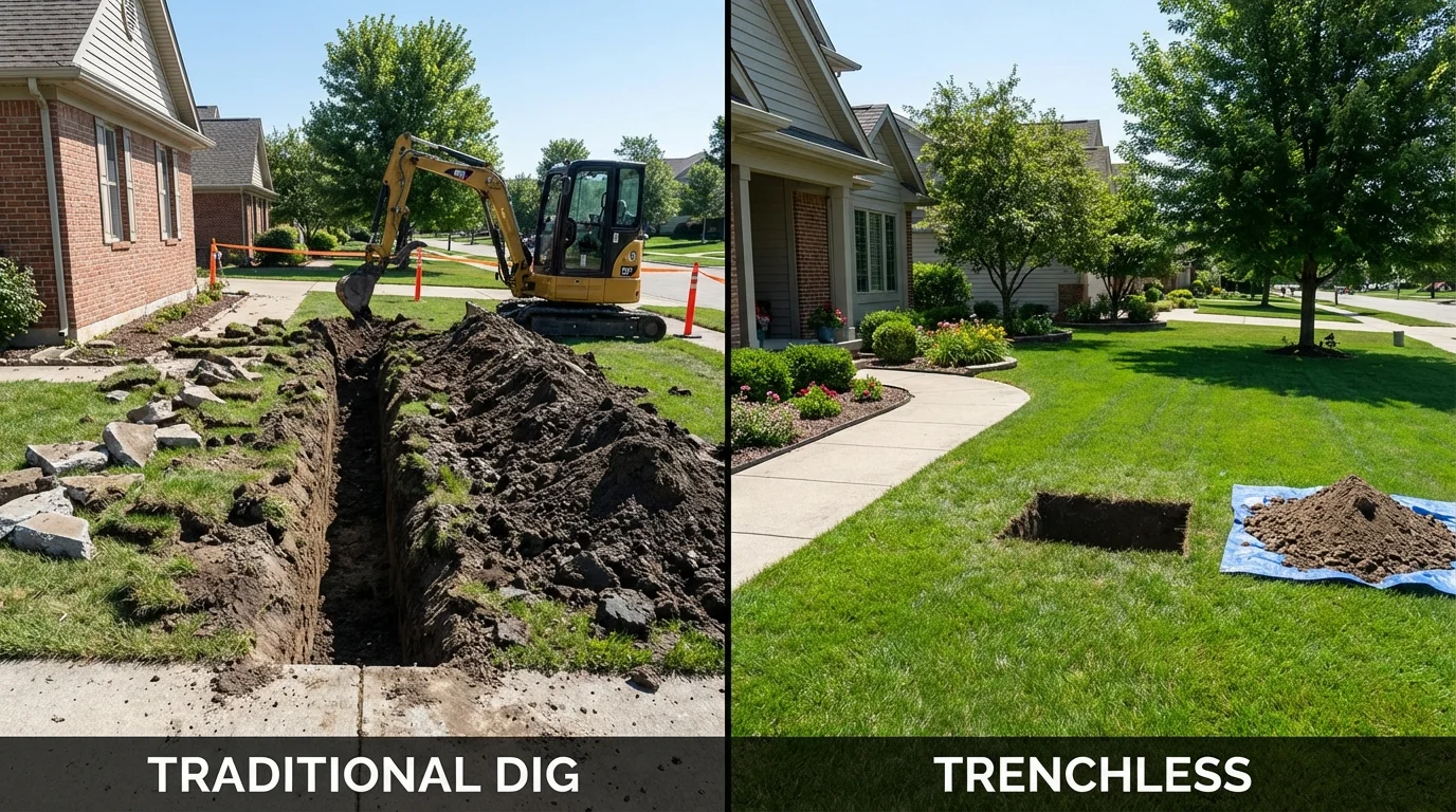 Trenchless sewer repair with minimal yard damage versus traditional excavation in Centerville, MO